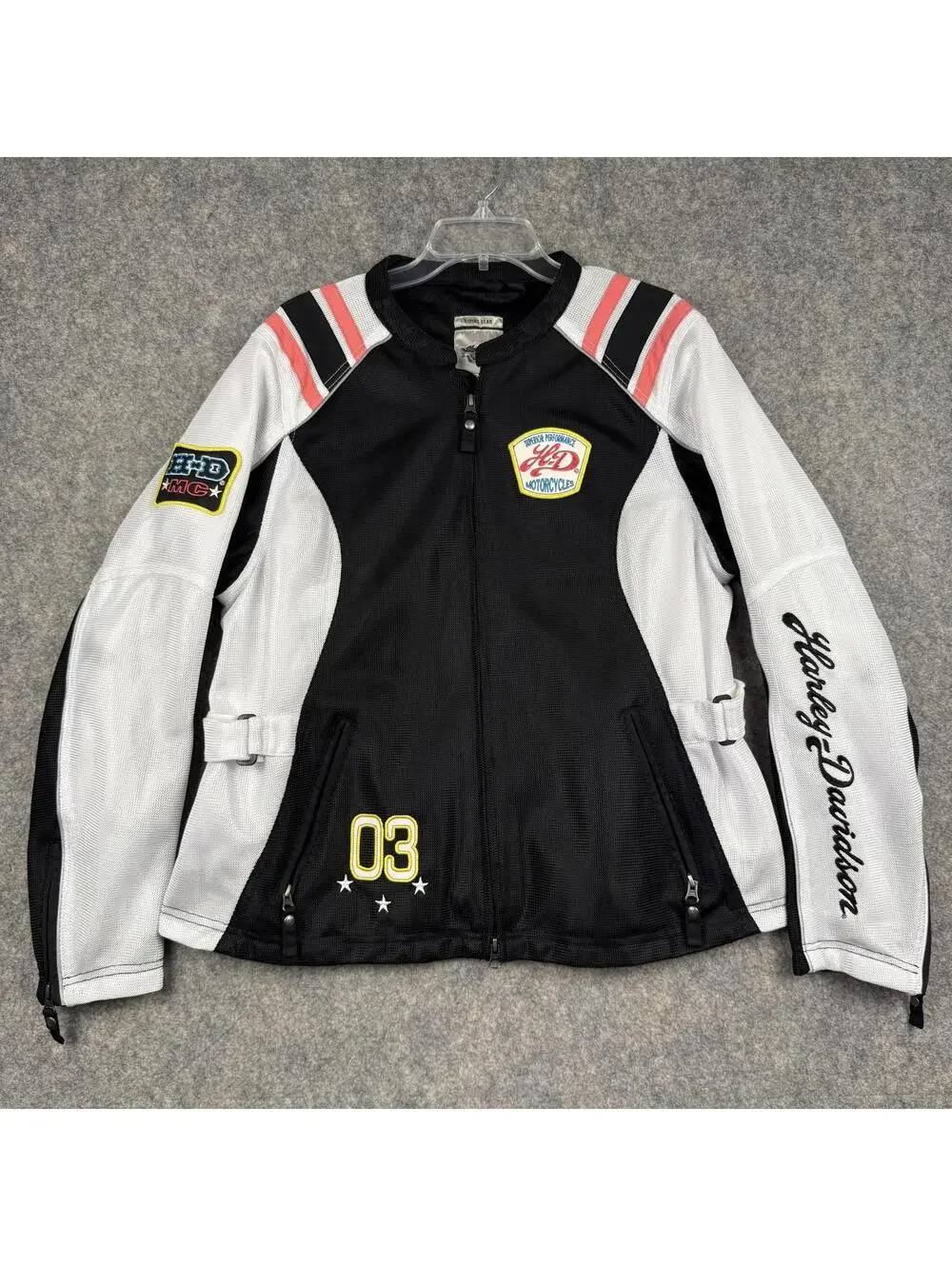 Harley Davidson Women’s Full Zip Riding Gear Jacket Black White Pink Size 1W 636